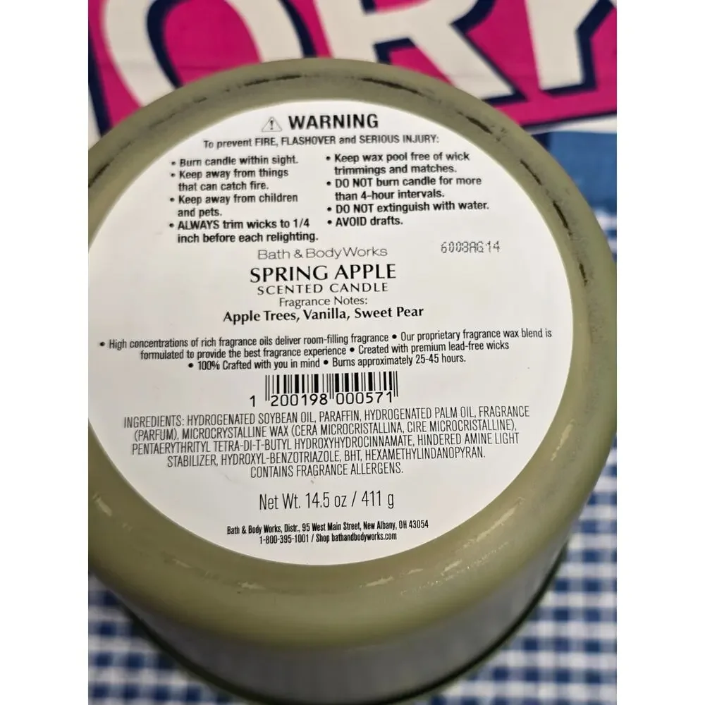 BBW Spring Apple Large 3 Wick Candle Soy Wax Blend Exclusively Fragranced
